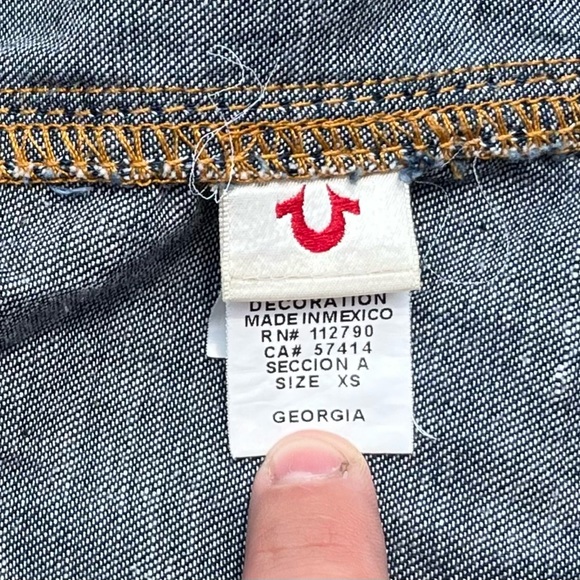 True Religion Georgia Blue Jean Jacket Denim XS. Orange Stitch - Picture 9 of 13